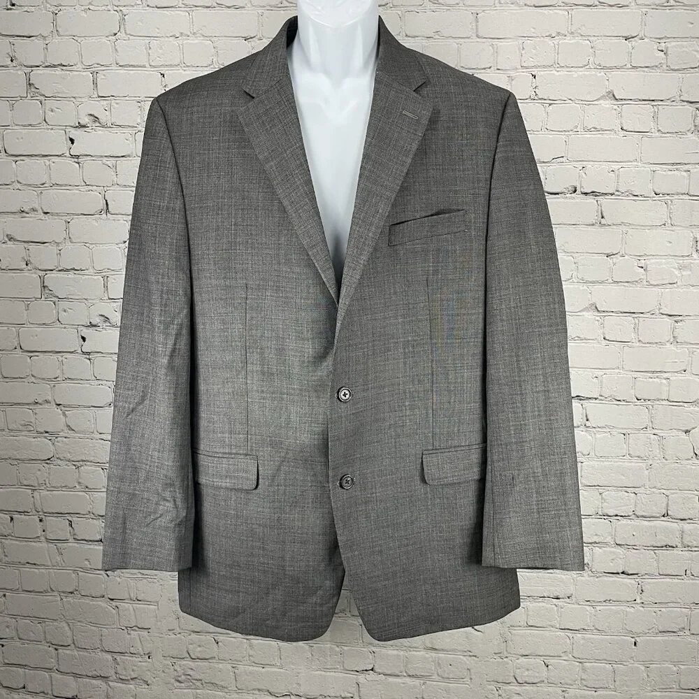 Chaps Grey 100% Wool 2 Button Single Vented Notch Blazer Sport Coat Size 44L